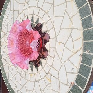 Cranberry Opalescent Fenton ruffled hobnail bowl